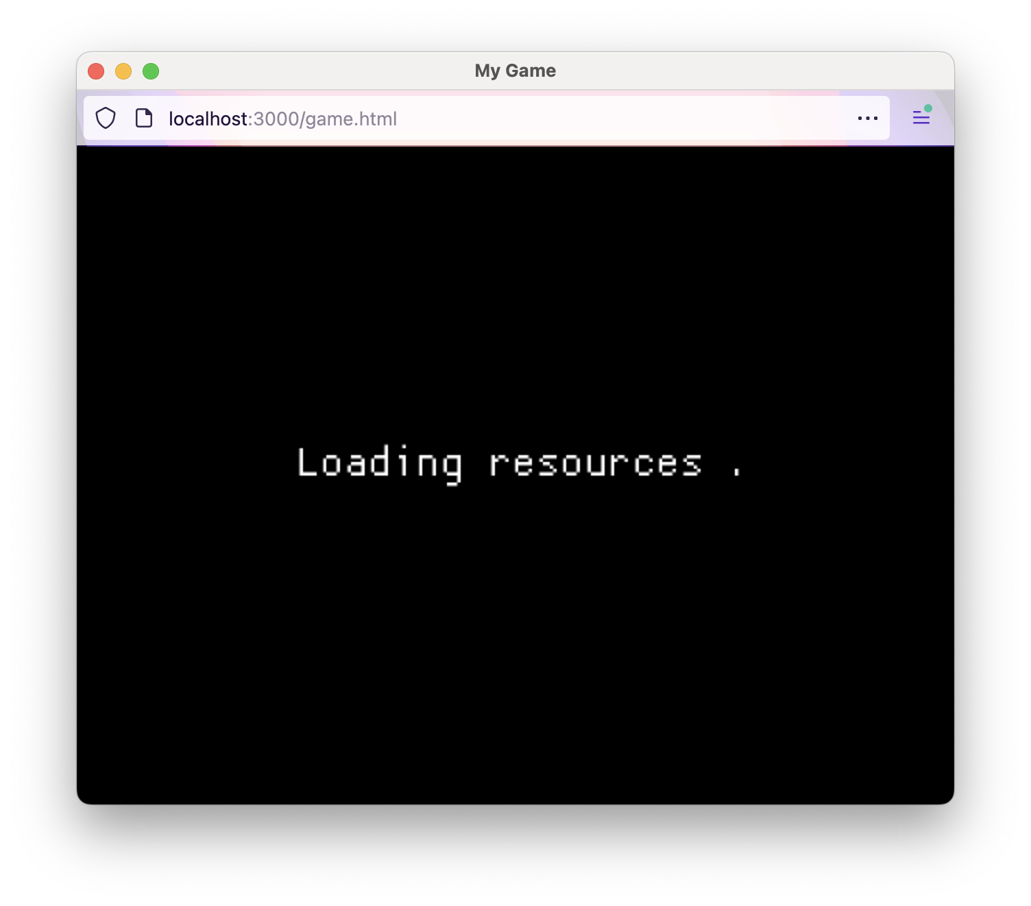 Black image with the text “Loading resources” followed by a dot